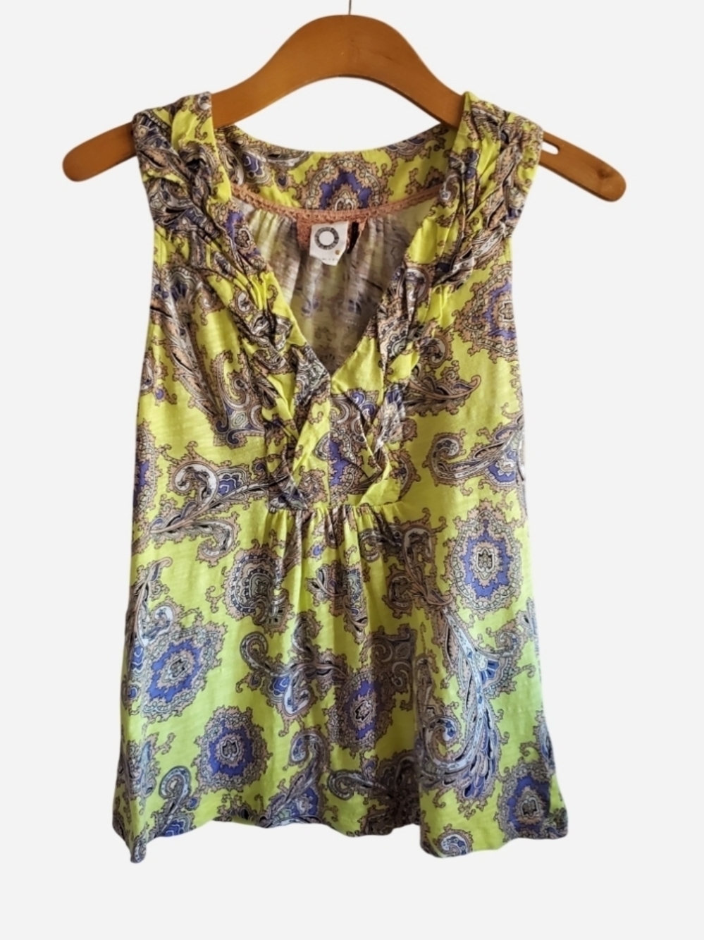 Anthropologie Akemi + Kin Hauraki Yellow Paisley Tank Top Cotton Size S Boho